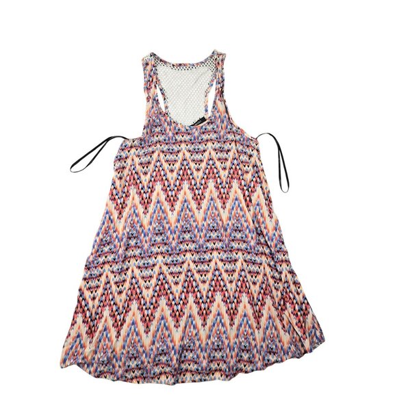 Forever 21 Swing Dress Chevron Print Multicolor Mesh Back Detail Size S jh1830 - Picture 3 of 10